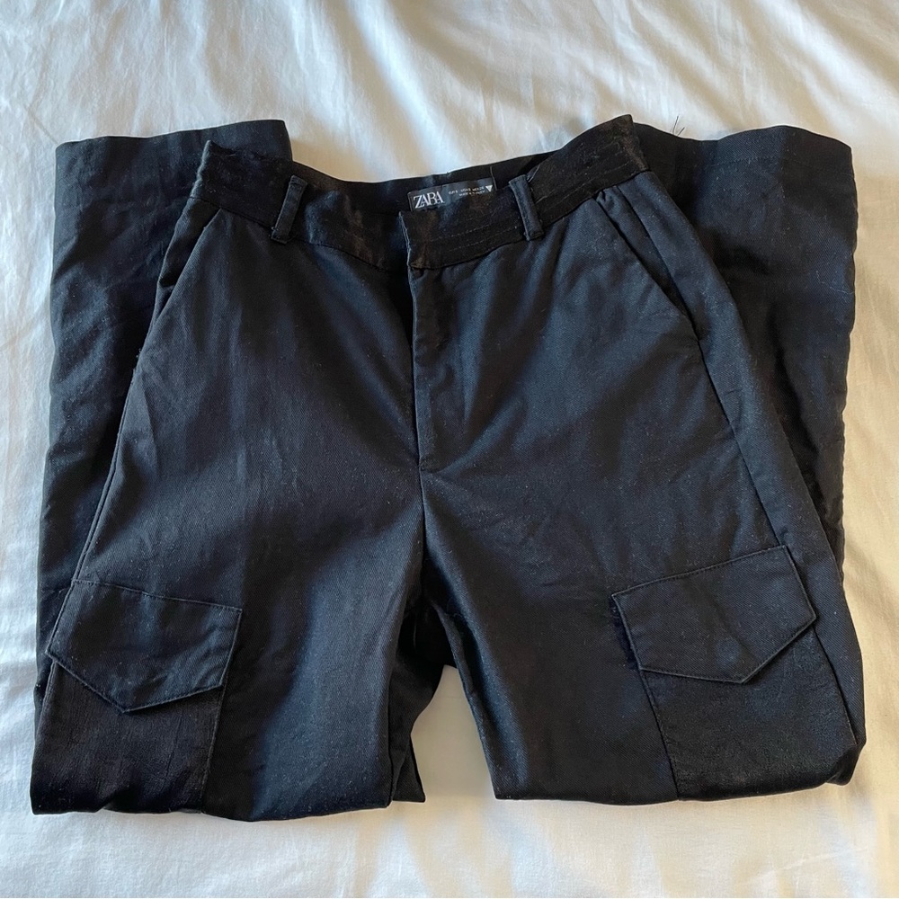 ZARA Black Relaxed Fit Cargo Trousers